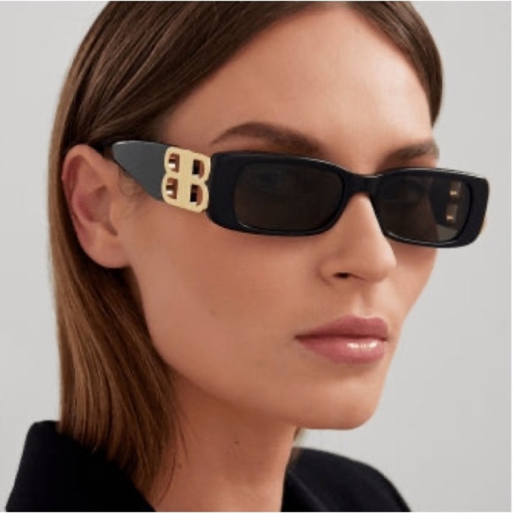 Balenciaga Black Rectangular Logo Sunglasses